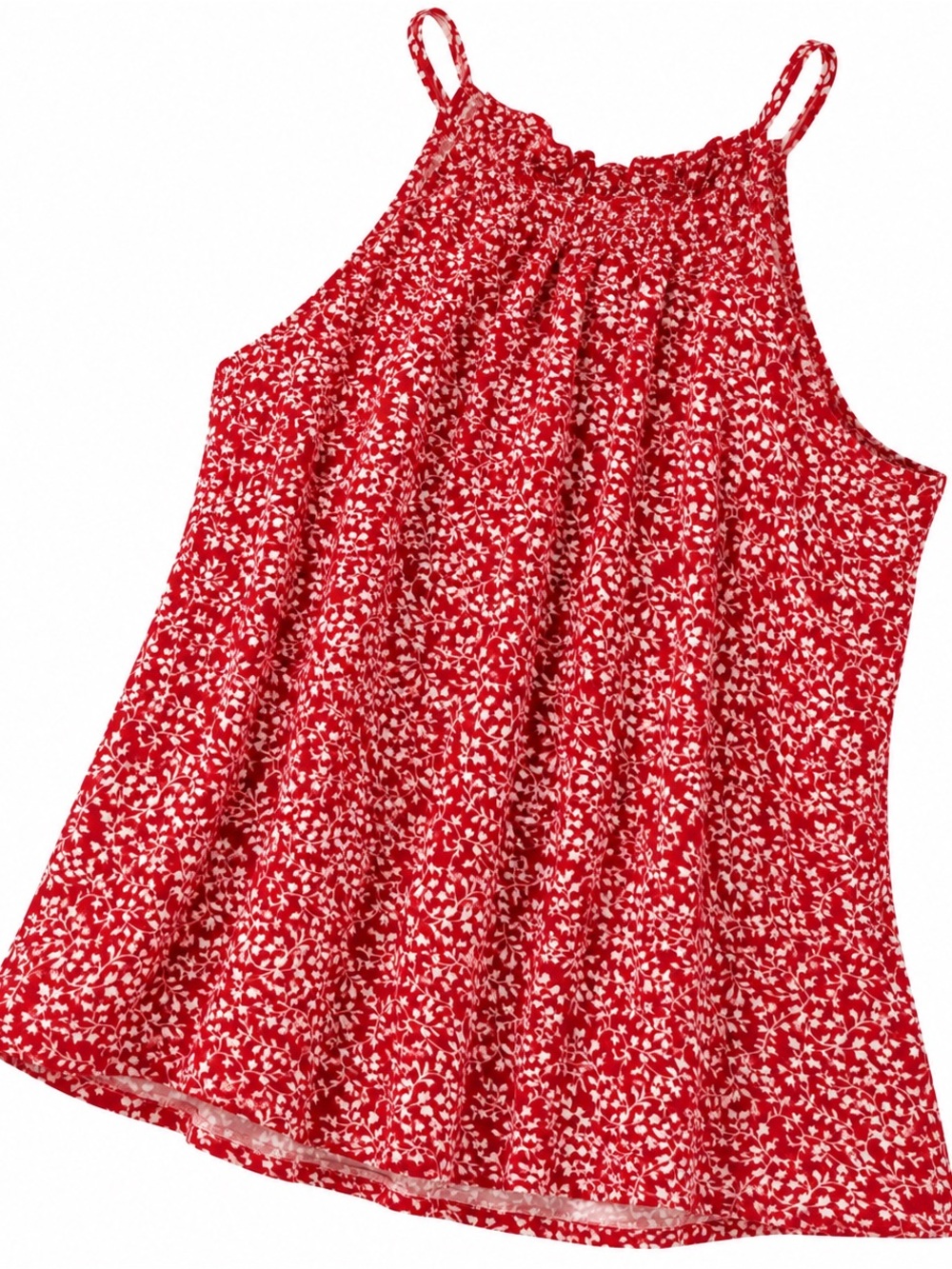 SHEIN Red White Ditsy Floral Halter Tank Top